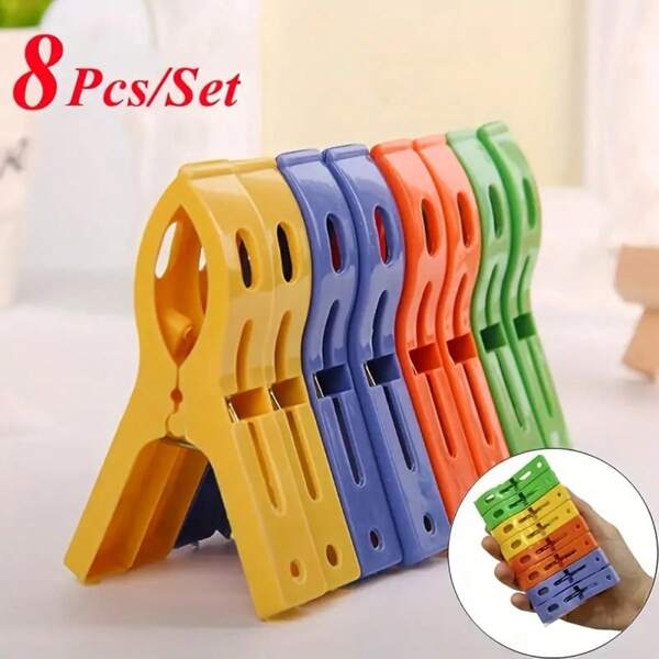 8pcs Plastic Clothes Clips, Durable Laundry Clips, Multi-Color Clothespins, Strong Grip, For Hanging Clothes, Towels, Socks