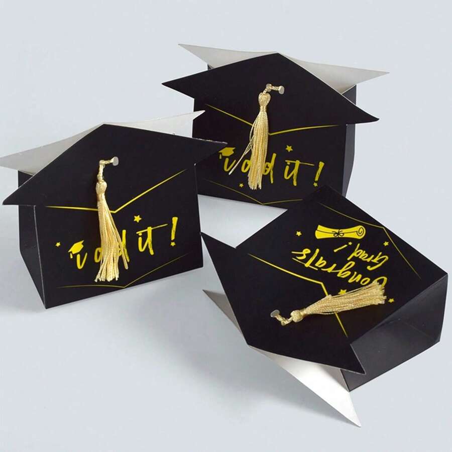 12/24 Pcs Graduation Gift Boxes With Tassel Black Grad Cap Treat Box Packaging Box Congrats Grad Gift Box Container For 2026 Graduation Party Decorations Favor Graduation Gift - Black - View 1