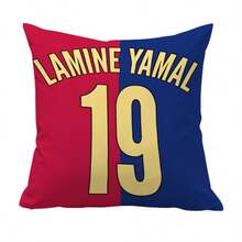 1个复古涤纶抱枕套，45*45厘米，巴塞罗那足球俱乐部图案，拉链封口，可机洗，不含枕芯，适用于各种房间，返校礼物，足球迷礼物 - 彩色 - 查看 15