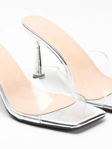 Women's Minimalist Open Toe High Heel Sandals, Comfortable Casual Slip-On Outdoor Slippers, Suitable For Summer - Silver - View 4