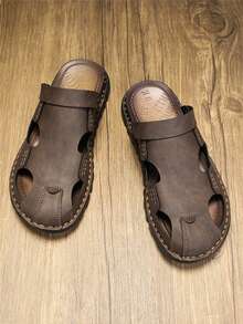 2024 New Summer Men's Genuine Leather Slippers, Plus Size Men's Sandals, Fashion Slides, Luxury Leather Flip Flops - Bronze - View 4