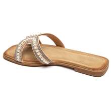 Sommerliche, elegante flache Sandalen mit Perlen- und Strass-Verzierung - Pink - Übersicht 3