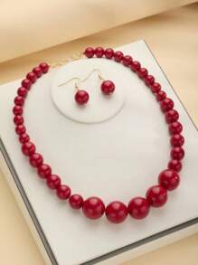 3pcs Asymmetrical Beaded Resin Jewelry Set, Retro Necklace, Bracelet & Earrings Set For Women
