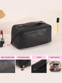 Bolsa de cosméticos de cuero bordada personalizada, bolsa de maquillaje personalizada para mujeres, bolsa única para damas, organizador de bolsa personalizado con nombre - Bolsas de almacenamiento personalizadas - Ver 7