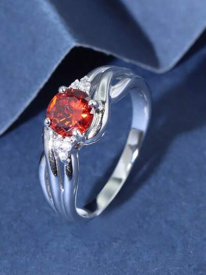 1pc S925 Silver Exquisite Garnet Women's Ring, With Orange-Red Main Stone, Suitable For Party, Wedding And Other Occasions, Gift For Valentine's Day, Mother's Day, Anniversary