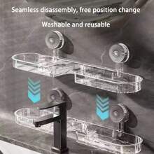 1pc Clear Plastic Suction Cup Bathroom Shelf - Wall-Mounted, No-Drill Storage Rack For Faucet & Toilet Essentials With Transparent Design, Ideal For Organizing Cosmetics And Accessories