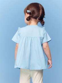 Balabala Balabala Baby Girls' Elsa Dress - Short Sleeve Light Blue With Ruffles - Soft & Comfortable
