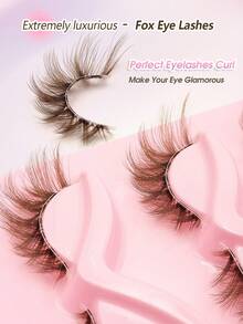Rikuaild 5 Pairs Brown Cat Eye False Eyelashes, Transparent Band Fox Eye Fake Lashes, Brown Faux Mink Lashes, Criss-Cross Fluffy Wispy False Eyelashes, Natural Look Lashes, Eyelash Extension Makeup - 眼尾拉長款 - 查看 6