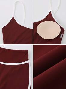 NcmRyu Women's Sexy Cropped Camisole And Shorts Sports Set - 紫色 - 查看 3