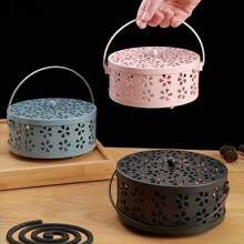 1 pièce poêle métallique style vintage avec moustiquaire - brûleur d'encens portable en fer pour décoration intérieure et extérieure, boîte avec couvercle, plateau ignifuge multifonction créatif pour la maison, décoration de chambre, décoration de cuisine