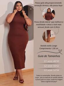Women's Plus Size Long Dress With Side Slit And Premium Ribbed Rib - 咖啡棕 - 查看 2