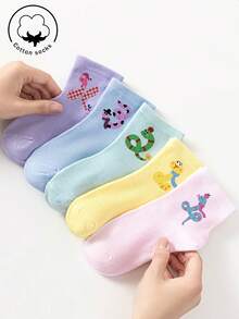 5/3/1 Pair Boys Girls Kids Socks Set - Candy Color Striped Solid With Bowknot/Heart/Graffiti Designs, Soft Breathable Cotton, Unisex Baby Toddler Teen Ankle/Mid-Calf Socks For School Sports Daily Wear, Short Socks/Crew Socks For Teenagers Students, 4-Season Black White Gray Multicolor Mix - Multicolor - View 1