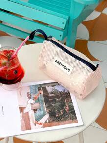 1Pc/Set Macaron Colors Mesh Beach Tote Bag Set With Phone Pocket, Nylon Casual Transparent Toiletry Bag Set With Zipper, Large Capacity Lightweight Storage Bag, Oversized Sandproof Swim Tote, Portable Reusable Summer Tote Bag With Hanging Handle, S/L Wash Bag Gift For New Semester, Spring/Early Summer, Anniversary, Vacation, Daily Use, Holiday, Mother's Day Gift, New Style In 2025.