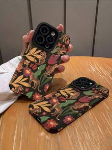 1pc Pink Jungle Leopard Striped Classic Anti-Scratch Soft TPU Phone Case, Compatible With Apple And Waterproof Shockproof Anti-Fall - Multicolor - View 2