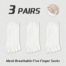 3 Pairs Men's Breathable Mesh Solid Color Cotton Toe Socks, Antibacterial Moisture-Wicking Casual Short Socks, Suitable For Spring, Summer And All Seasons - Multicolor - View 12