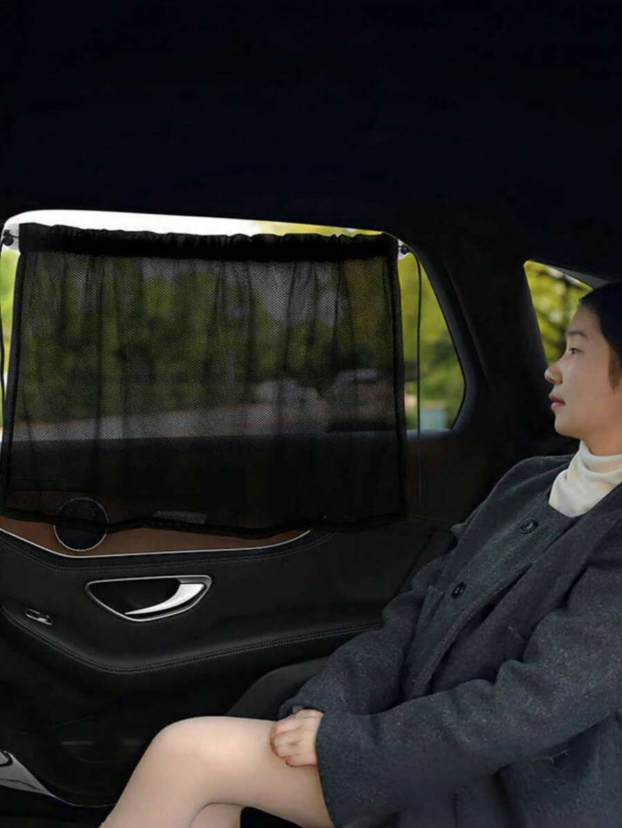 1 Set Of 3 Pcs (Including 2 Suction Cups) Car Suction Cup Mesh Curtain Sun Shade, Universal Mesh Sun Visor, Car Side Window Privacy Blackout Curtain - Black - View 1