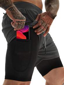 3-Piece Set Mens Running Shorts,2-In-1 Shorts,Workout Running Shorts For Men,7-Inch Gym Yoga Outdoor Sports Shorts - Đen + xám đậm + xám nhạt - Xem 3
