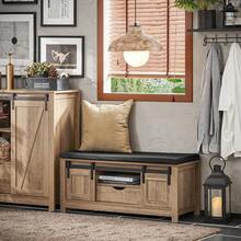 SoBuy FSR118-BR 带推拉门的换鞋凳、衣柜凳、储物凳、鞋架、衣柜凳、门厅凳、床凳、鞋柜、抽屉柜、矮板，宽 x 高 x 深约 100 x 46 x 35 厘米