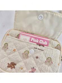 1pc Kawaii Quilted Flower Print Coin Purse With Bunny/Bowknot/Little Bear Pattern,Multifunctional Card Holder, Ins Style Korean Coin Purse Digital Bag Storage Bag.Portable And Stylish-Makeup Bag Portable Travel Toiletry Bag