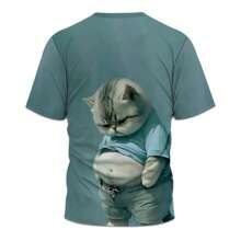 Plus Size Men's Casual Short Sleeve T-Shirt, Cute Cat Print Pattern, Breathable & Unique Design