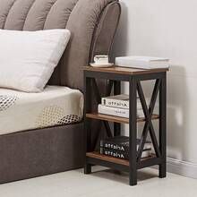 VECELO Set Of 2 Nightstand With 3-Tier Open Shelves - X-Shape Metal Frame Bedside Table, Small End Table For Bedroom & Living Room,Brown - màu nâu - Xem 4