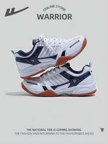 WARRIOR 1 par de zapatillas casuales planas con cordones de color de contraste inspiradas en bádminton para hombres - Azul y blanco - Ver 4