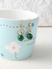 1 对天然石耳环，女士耳环平衡能量瑜伽冥想友谊绿玛瑙青金石圆珠耳环，珠宝和手表/女士时尚珠宝/女士耳环/女士耳环 - 金色 - 查看 11