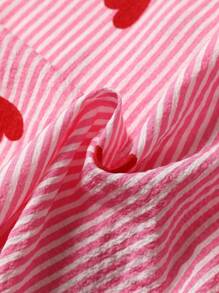 Dames zomer pyjamaset met korte strepen en hartjesprint - top met korte mouwen, kraag en broek, zachte nachtkleding, machinewasbaar, kan buiten gedragen worden, vakantie