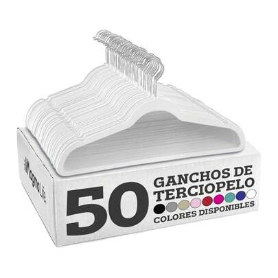 MAGMA LIFE MAGMALIFE 50 Ganchos para Ropa de Terciopelo, Gancho Plateado Giratorio de 360 Grados, Adecuado para Todo Tipo de Ropa, Antideslizante (Blanco)