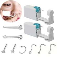 2 pezzi Kit di perforazione nasale monouso con piercing nasali incorporati - Kit di autoperforazione nasale con 6 pezzi di anelli per piercing al naso