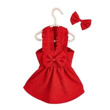 Pet Clothes With Hair Clip, Recommended To Choose One Size Up, Suitable For Small Dogs, Red Corduroy Dress With Bowknot
