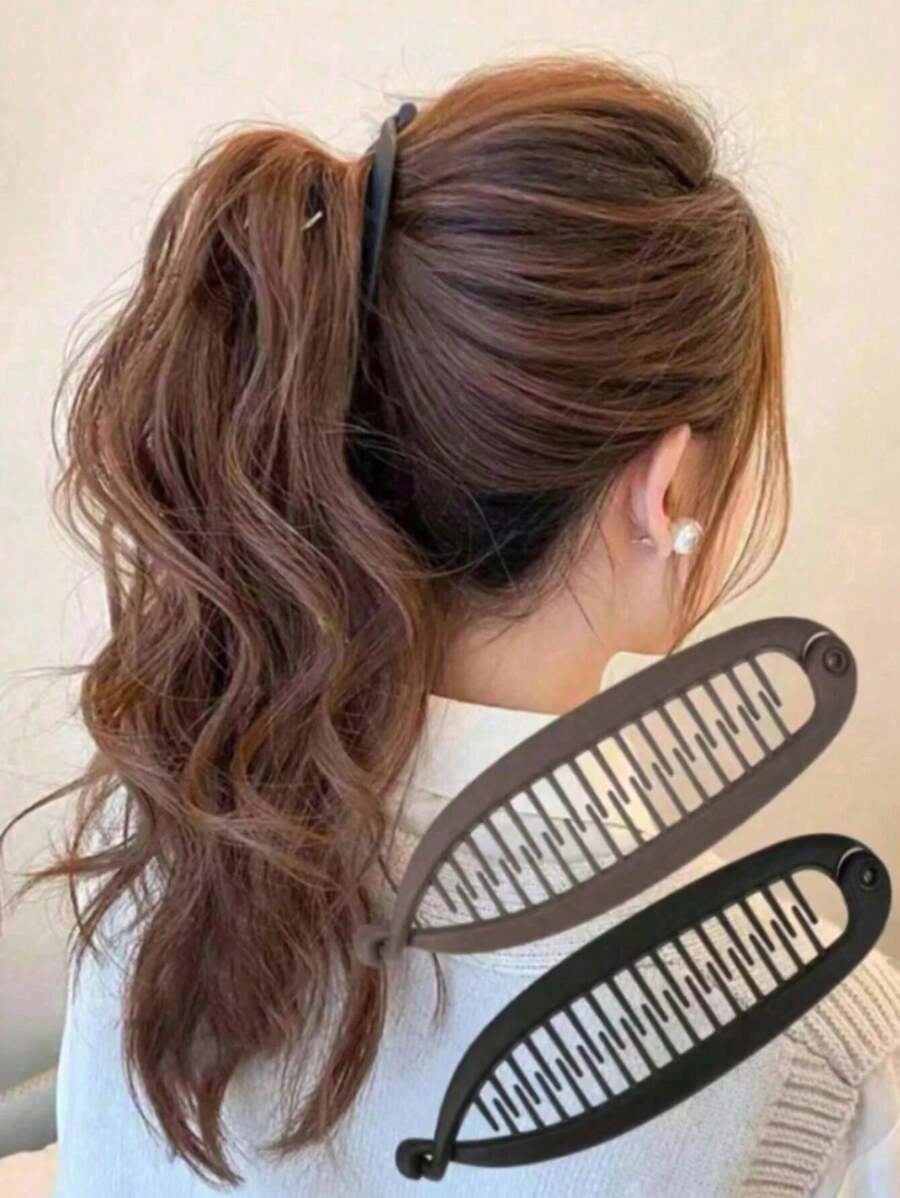 1/2 piezas Pinza de pelo en forma de cola de pez de color mate sólido de 4.52 pulgadas, pinza vertical elegante para cola de caballo, pinza casual para cola de caballo de polipropileno, sin daños para uso diario, decoración del hogar y baño, decoración de otoño, de vuelta a la escuela
