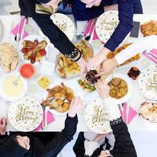 Happy Birthday Paper Plates 10/20/30 Pack Party Supplies 7inch White Gold Party Dessert Plates Round Plates For New Year Birthday BabyShowers Wedding Party Decorations - Multicolor - View 6