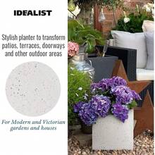 40cm Square Planter For Garden| Grey Marble Effect Reinforced Stone Flower Pot - Grey Marble - View 4