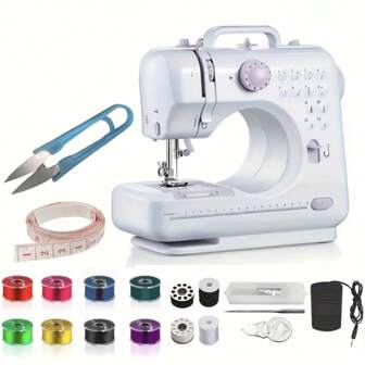 IAGREEA 家用迷你电动缝纫机 | 便携时尚的缝纫伴侣，配备 12 种可爱的针法模式，非常适合初学者！包括脚踏板、迷你剪刀、柔性卷尺、8 个活力线轴、导线工具、4 个线轴和备用针。超轻且易于使用 - 非常适合 DIY 工艺品、快速维修和创意项目。您梦幻般的缝纫套件，可在家中制作！
