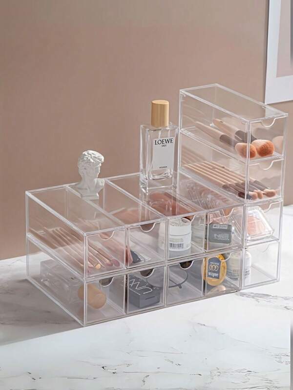 1Pc 4 Layer Acrylic Anti-Dust Clip Storage Drawer For Lipstick, Lip Gloss, Eyeshadow And Other Make-Up Tools Makeup Holder Makeup Case Organizer, Back To School