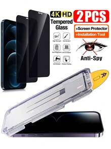 Yezodawee 2 piezas Protector de pantalla de privacidad con kit de instalación automática compatible con 12/12 Pro/12 Pro Max/11, protector de pantalla de teléfono 11 Pro/11 Pro Max/X/XR/XS/XS Max, Cubierta 15 Plus/15 Pro Max/15 Pro/15/14 Pro Max/14/14 Plus/14 Pro/13/13 Pro/13 Pro Max, vidrio templado de 9H, protector de pantalla de privacidad, antiralladuras, antihuellas, compatible con carcasas, compatible con la isla dinámica, protección completa de la pantalla