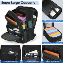 Laptop Backpack 17.3 Inch Large Capacity Travel Backpack For Men Women 17 Inch Water-Resistant Computer Backpack For Business TSA Friendly Carry On Backpack With USB Port - Black - View 6