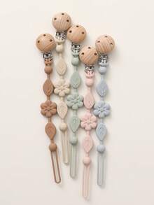 1pc Silicone Flower Shaped Baby Pacifier Clip, Soft & Elastic With Texture, Suitable For Baby Boys And Girls - Baby Pink - View 5