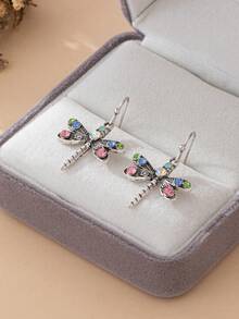 1 Pair Fashion European & American Style Rhinestone Dragonfly Earrings - Multicolor - View 2