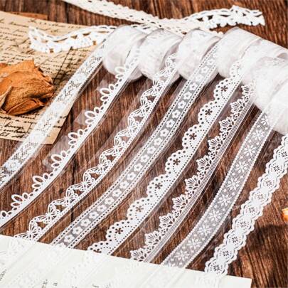 1 rolă bandă adezivă din dantelă PET - seria de dantelă, material de papetărie, autocolant reutilizabil, bandă decorativă Washi DIY, pentru scrapbooking, înapoi la școală
