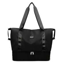 Bolsa de viagem listrada portátil de grande capacidade, bolsa feminina, que pode ser equipada com uma mala, personalizada e leve