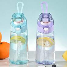 1pc 500ml Novelty Bottle, Cylindrical Fruit Flavor Sports Water Bottle With Straw, Portable, Contains 1pc Random Flavor Water Dropper Shaped Flavor Ring, Fashionable For Women & Kids