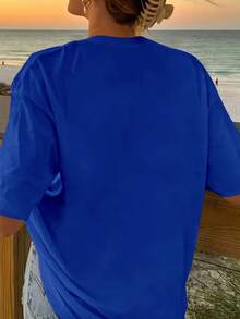 Customized Personalized Gifts, Cats - Customize A Women's T-Shirt With A Custom Printed Slogan, Add Your Own Text/Picture (Badge Pattern/Company Logo/Family Photo/Selfie) To Design Your Own Personalized Printed T-Shirt As A Gift For Girlfriends - Blue - View 4