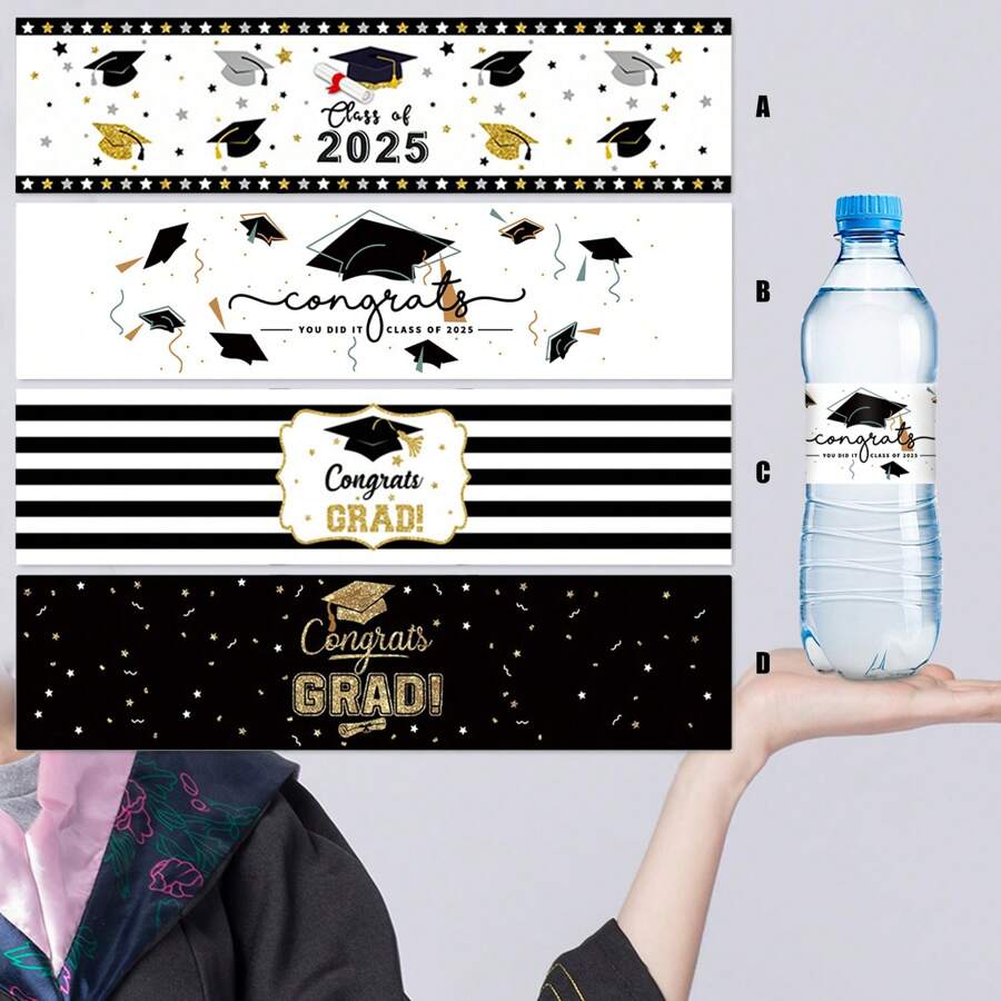 10pcs/20pcs/40pcs 2026Class Of Bottle Wrappers Graduation Water Bottle Labels Black And Gold Graduation Party Favors