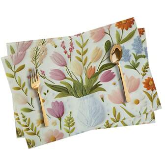 2/4/6pcs Tulip Placemats Polyester Placemats, Machine Washable, Rectangular Table Mats For Dining Decoration Home Decor
