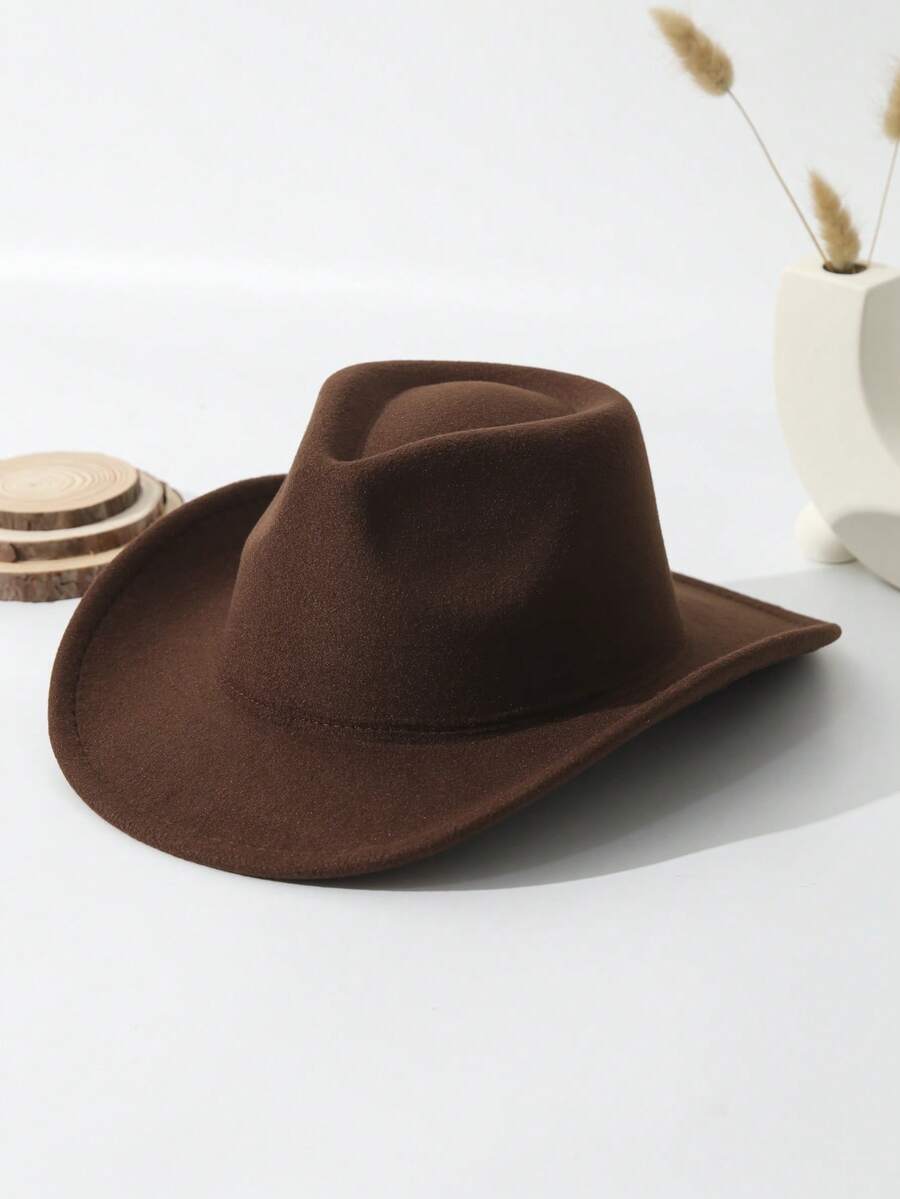 1pc Unisex Solid Boho Cowgirl Hat Cowboy Hat Wide Brim Handmade Plain Fedora Hat Jazz Panama Hat Soft Felt Hat Western Suitable For Daily Use - Cà phê nâu - Xem 1