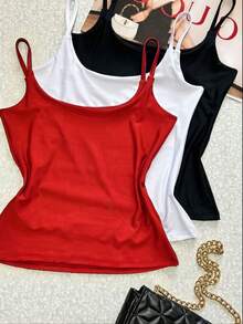 Kit Of 3 Women's Tank Tops With Thin Straps Suplex With Lining - Red - View 2