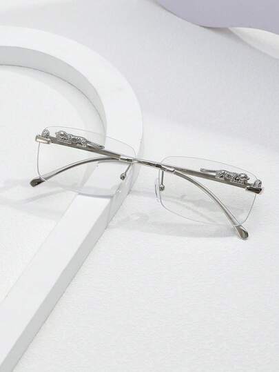 1 par de gafas de hombre de montura metálica plateada con estampado de leopardo en estilo vintage con lentes transparentes, adecuadas para uso diario y eventos de negocios de moda, nuevo lanzamiento para el verano