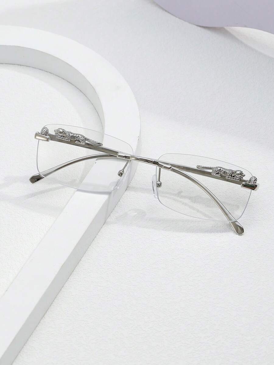 1 par de gafas de hombre de montura metálica plateada con estampado de leopardo en estilo vintage con lentes transparentes, adecuadas para uso diario y eventos de negocios de moda, nuevo lanzamiento para el verano